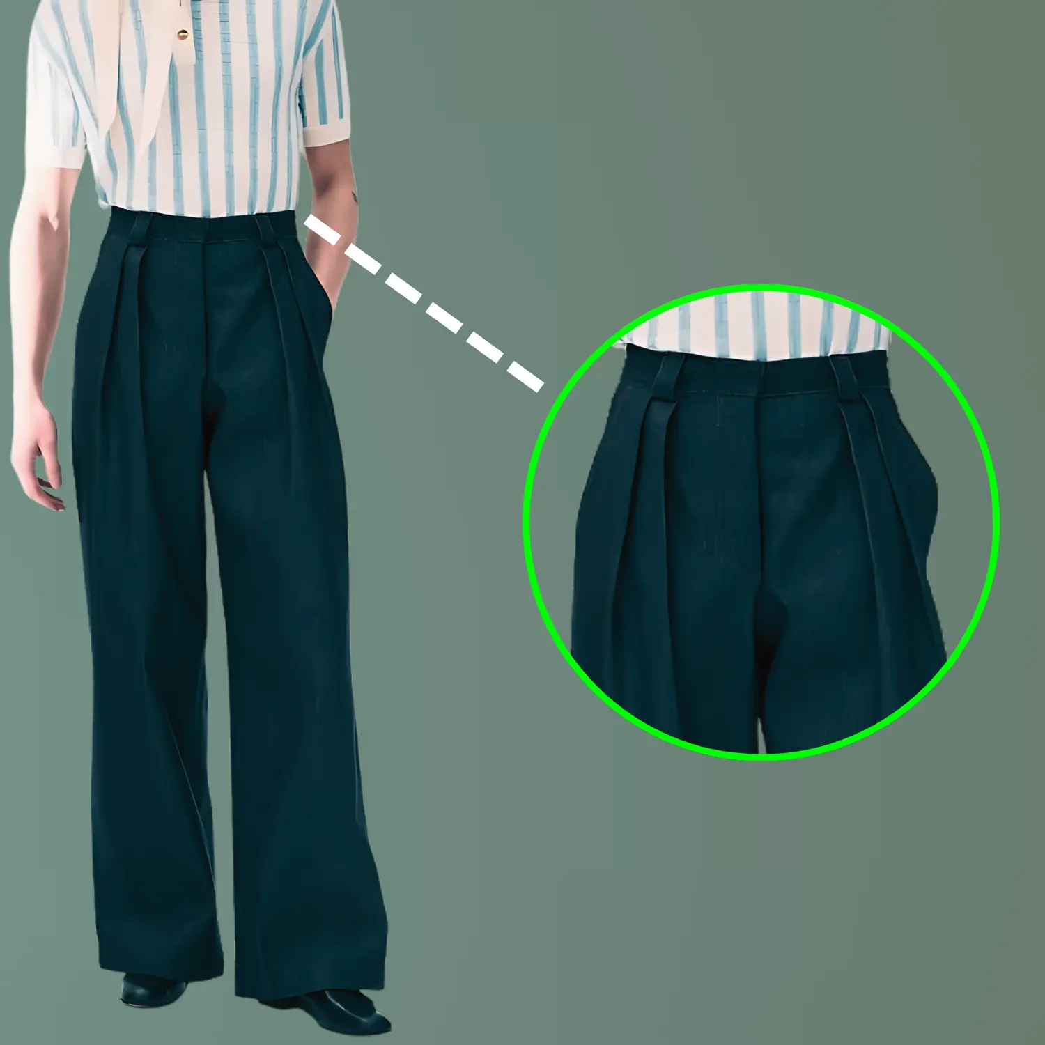 Zoomed in high-rise trousers